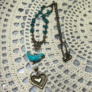 Vintage Style Bird and Heart Pendant Necklace